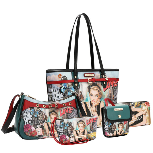 SET DE 5 PIEZAS SABINA IMAGINES (BOLSO DE COMPRAS, BOLSO BANDOLERA, ESTUCHE, MONEDERO, CARTERA)
